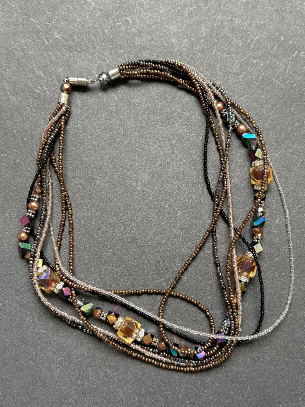 HANDMADE Multi-Strand Beaded Earth Tone Necklace Bohemian